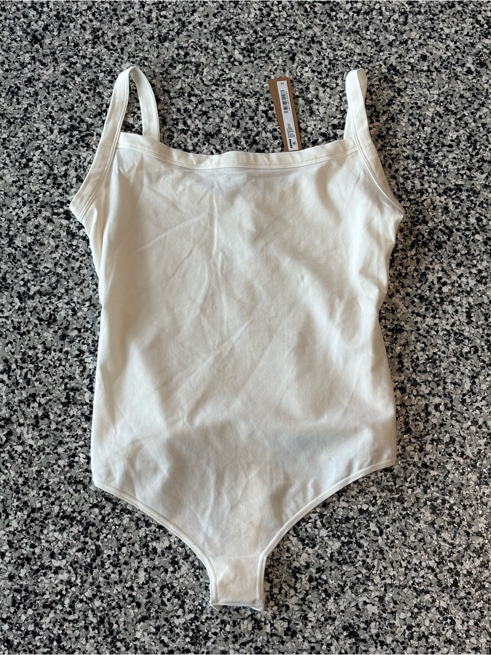 SKIMS Cream Square Neck Bodysuit Medium